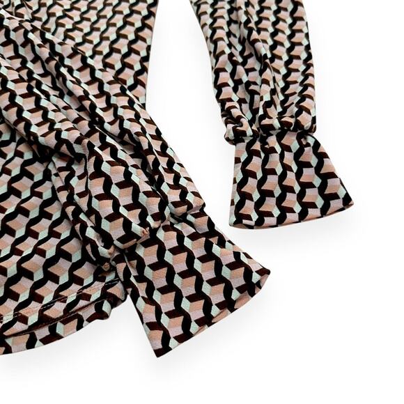 ADRIANNA PAPELL Square Neck Blouse Relaxed Top Pink Geometric Work Career Office - Picture 5 of 9